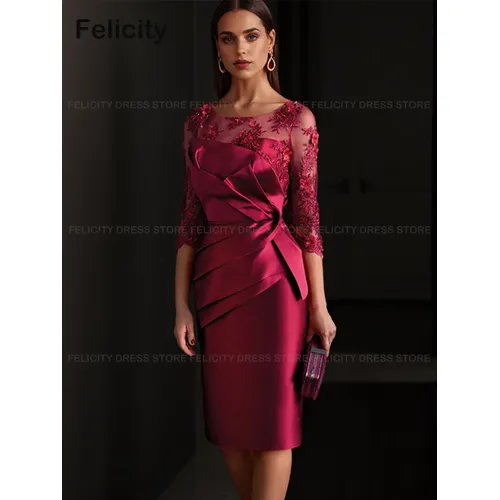 Elegant Mother of the Bride Dress 2025 Sheath Illusion Wedding Guest Dresses Satin Lace Pleated Customized Evening Party Gowns