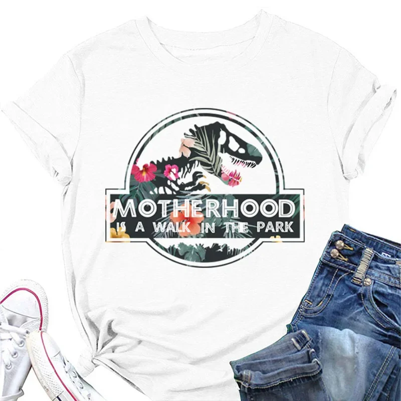 Women T-shirt Dinosaur Print Tshirt Summer Short Sleeve Graphic T Shirts Top Casual Female Clothing Free Shipping