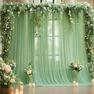 2PCS Sage Green Chiffon Backdrop Curtains, Sheer Fabric Backdrop Drapes Drapes for Bridal Shower Wedding Arch Party Decoration