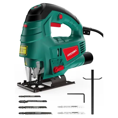 HYCHIKA 800W Electric Jigsaw with Laser 6 Blades 110mm Cutting Depth Jig Saw Power Tools for Wood Soft Metal PVC Tube
