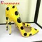 Polka Dot Party Women Shoes Yellow Pointed To Stiletto Pumps 12CM Everyday Office Ladies Single Shoes Fashion Print High Heels