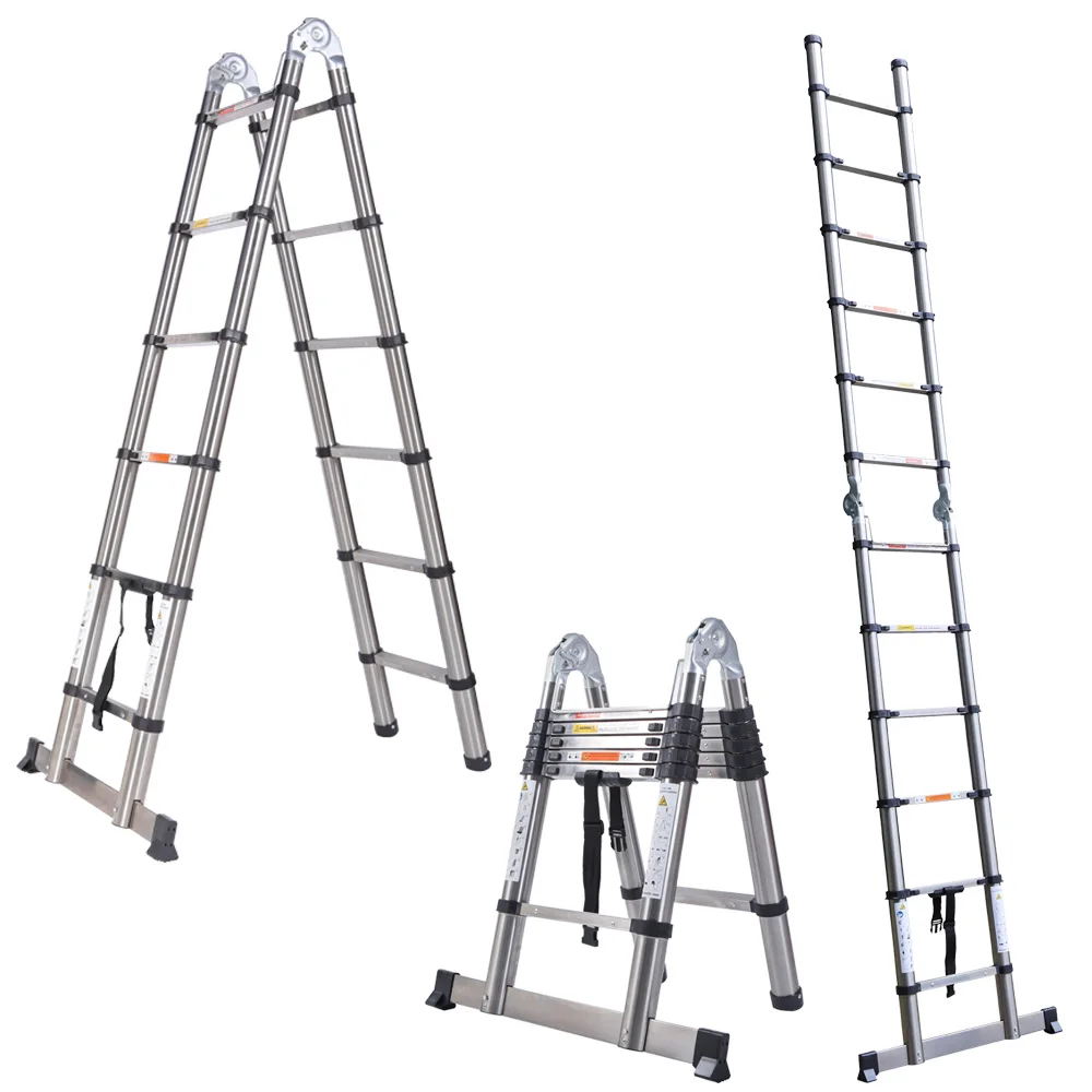 Scala telescopica, estensione telescopica portatile Scala loft multiuso alta 3,8 m (1,9 m + 1,9 m), pieghevole con telaio in acciaio inossidabile
