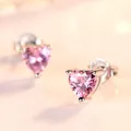 Orecchini a bottone in argento Sterling 925 rosa rosso bianco viola cuore zircone per le donne accessori per gioielli Piercing di fidanzamento soldi 925