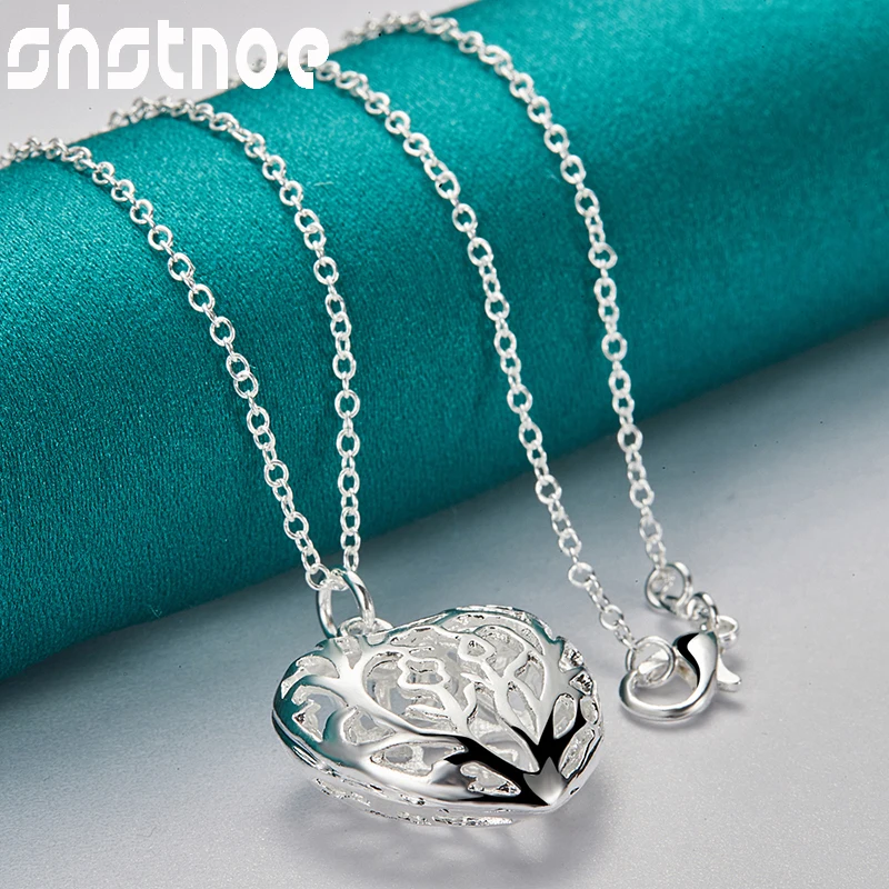 Collana con ciondolo a forma di cuore d'amore vuoto in argento Sterling 925 con catena da 16-30 pollici per gioielli da sposa per feste di compleanno di nozze