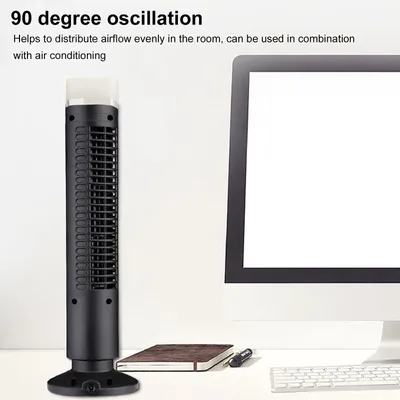 Table Fan Bladeless Tower Fan 90 Degree Oscillating Quiet Portable USB Desk Fan with Light for Home Bedroom Office Bladeless Fan