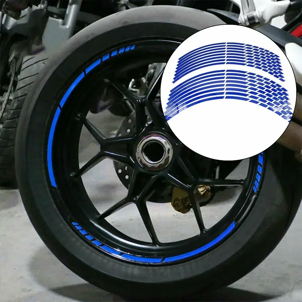 Adesivi per pneumatici per ruote moto Strisce di nastro riflettenti per cerchioni Adesivo universale blu per bici da moto Per ruote da 16 "17" 18 "