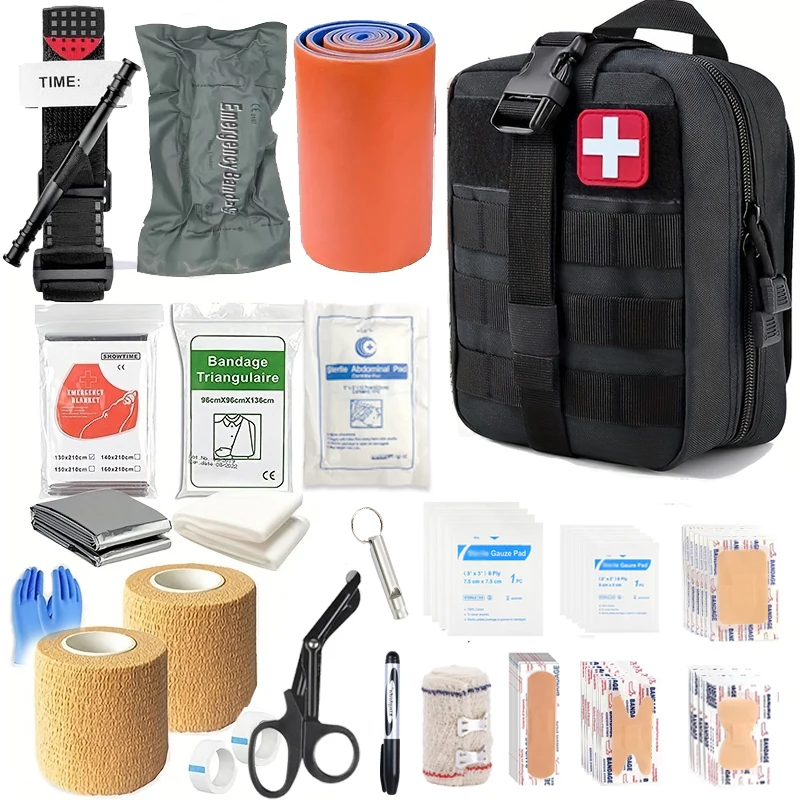 Kit di pronto soccorso da 131 pezzi, kit di pronto soccorso trauma, kit di pronto soccorso medico militare con laccio emostatico, attrezzatura da campeggio di emergenza