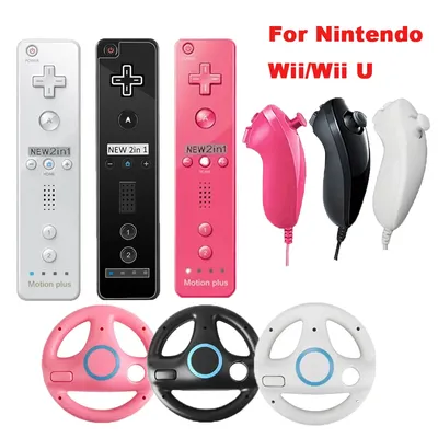2Pcs 2-in-1 straight handle to Wii Kart Remote Controller Gamepad games console for Nintendo Neutral Game Racing Steering Wheel
