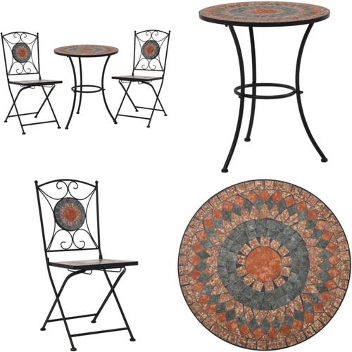 3-tlg. Bistro-Set Mosaik Keramik Orange / Grau - Mosaik Bistro-Set - Mosaik Bistro-Sets - Home &