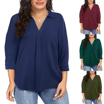 Women's 1XL-5XL Plus Size Chiffon women's pullover oversized loose V-neck shirt top plus size women