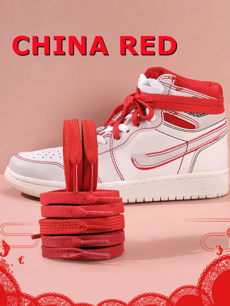1 Paar Mode China Rote Schnürsenkel Flache Wachs Schnürsenkel für Schuhe Runde Schnürsenkel für Turnschuhe AF1/AJ Weiße Sport Schnürsenkel