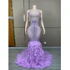 2024 frauen Promi Sexy Ärmellose Kristall Diamanten Feder Lila Midi, Figurbetontes Kleid Nachtclub Bühne Leistung Kleid