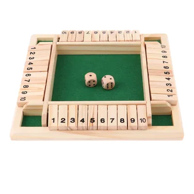 Würfel-Brettspiel-Set aus Holz mit 10 Zahlen, Klappen und Würfeln für 4 Spieler, Party, Club, Image