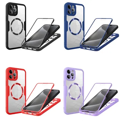 360 Voll schutz Displays chutz Clear Case für iPhone 11 12 13 14 15 Pro Max Wireless Charging Auto halterung Magnet abdeckung