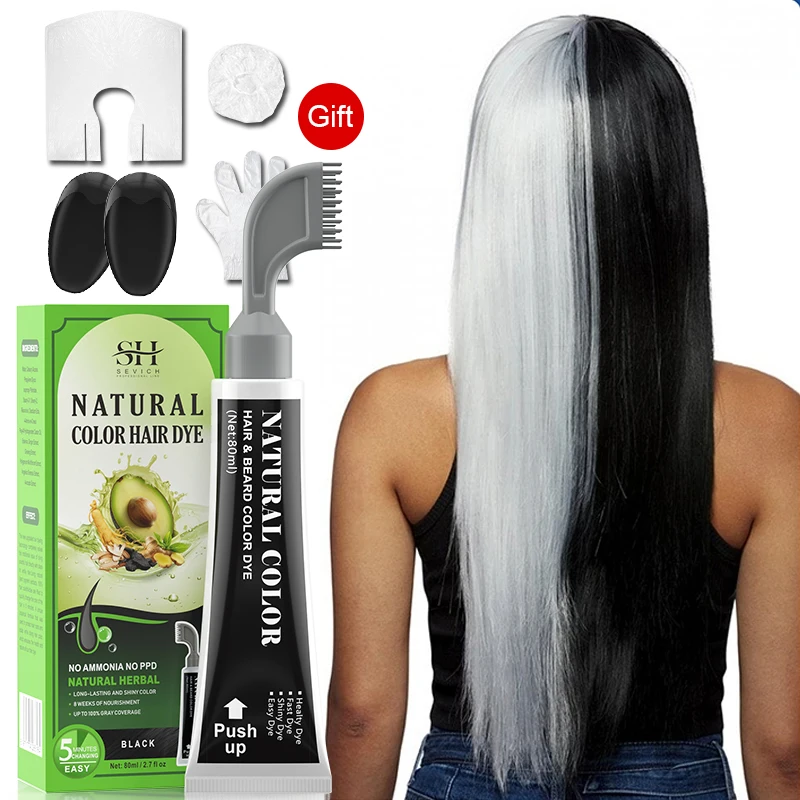 Avocado Fast Hair Dye Black Shampoo mit Kamm 80ml Black Hair Dye Shampoo mit Kamm nicht reizend Reparatur grau weiß Haarpflege Image