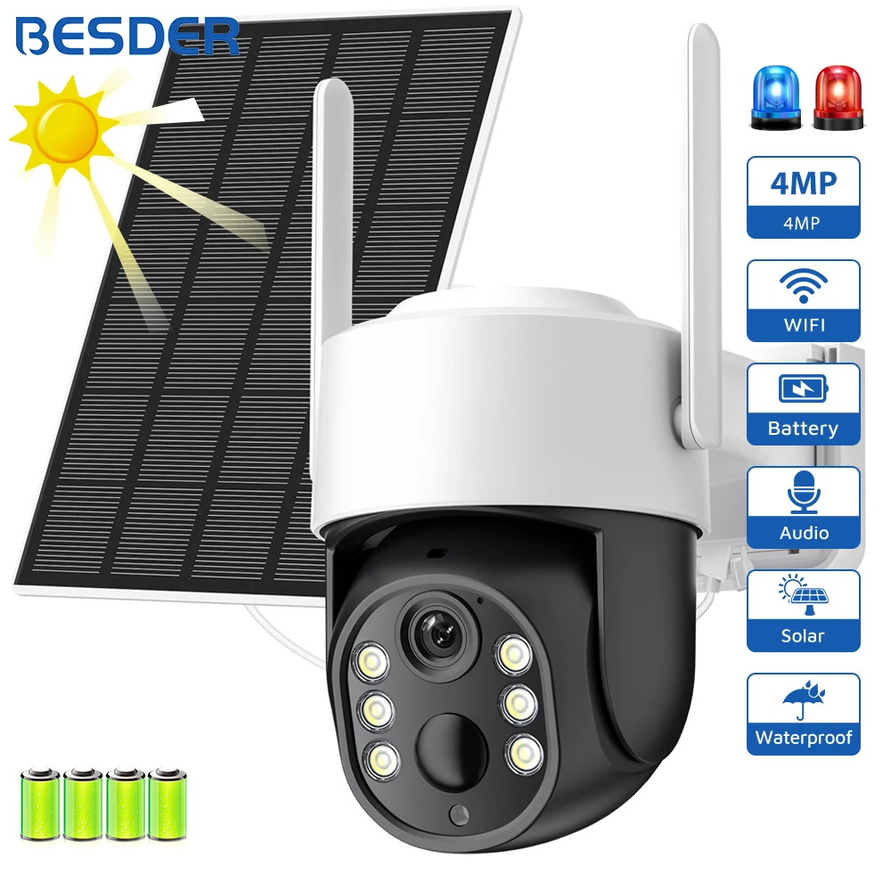 Besder Ptz Wifi Solar kamera Outdoor Nachtsicht Menschen erkennung 4mp IP-Kamera mit Solar panel 7800mah Batterie aufladen icsee Image