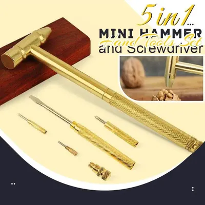 5-in-1 multifunktionales Handwerk Mini Hammer Schraubendreher-Set Kupferlegierung Gold abnehmbarer Mikro-Schraubendreher Service Handwerkzeuge