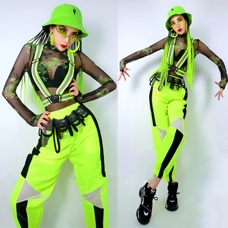 Moderne Jazz Dance Kostüm Für Frauen Grün Hip Hop Kleidung Perspektive Body Sexy Gogo Dance Drag Queen Bühne Outfit DNV15925