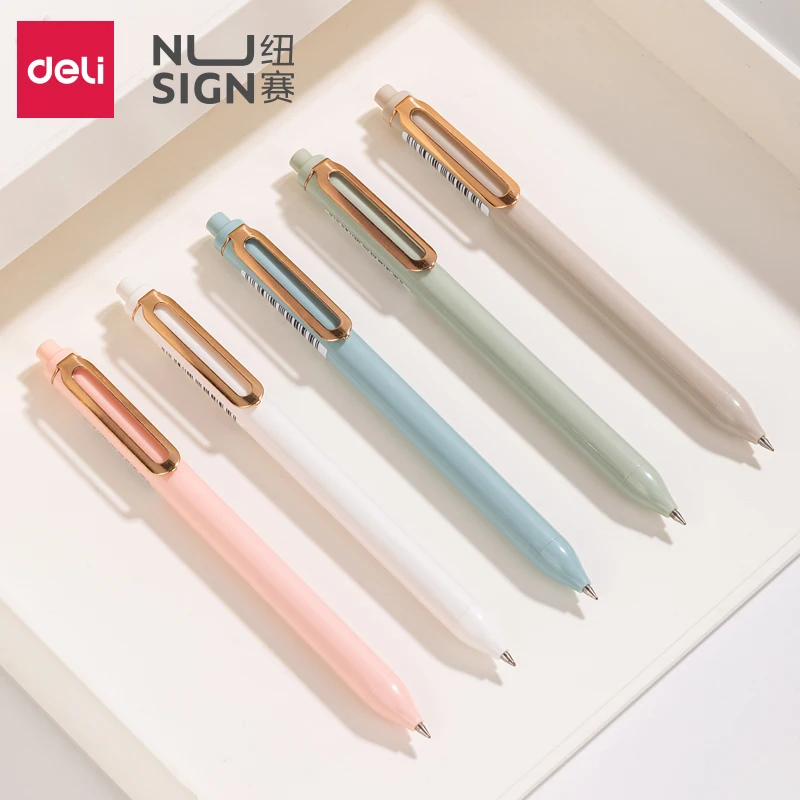 5 Teil/los Deli Nusign Gel Pen-Set 0,5 MM Schwarz Tinte Versenkbare Caneta Ballpont Stifte Pучка Austauschbare Blau Refill für büro Schule Image