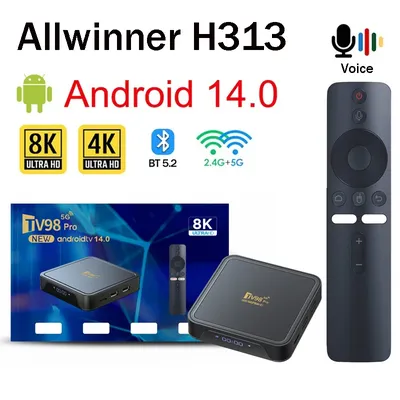 TV98 Pro TV Box Android 14 All winner H313 Unterstützung 8K Video 4K 5G Dual Wifi6 BT 5.0 3D Voice Remote Player Smart IPTV Set Top Box