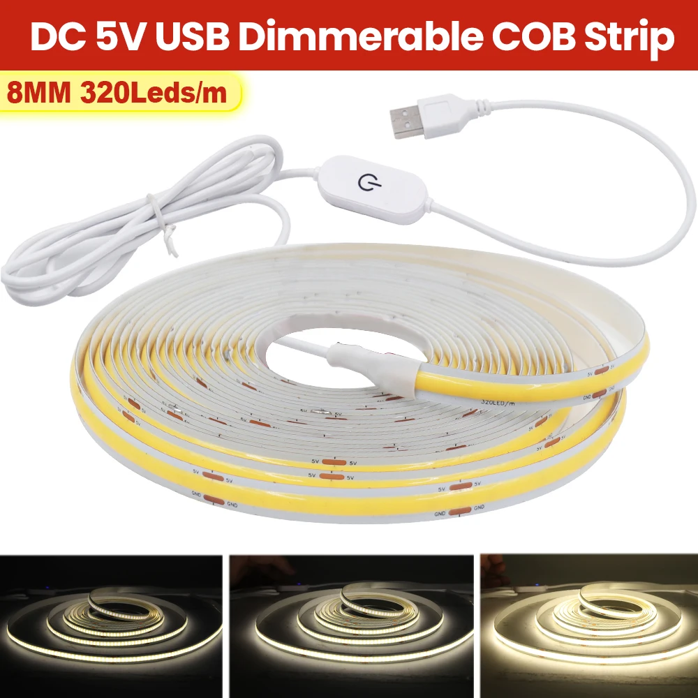 DC 5V USB Touch Dimmer Cob LED Streifen Lichter 120leds/m rot/Eisblau/grün/rosa/weiß Küche Raum dekor flexible LED-Band Lampe Image