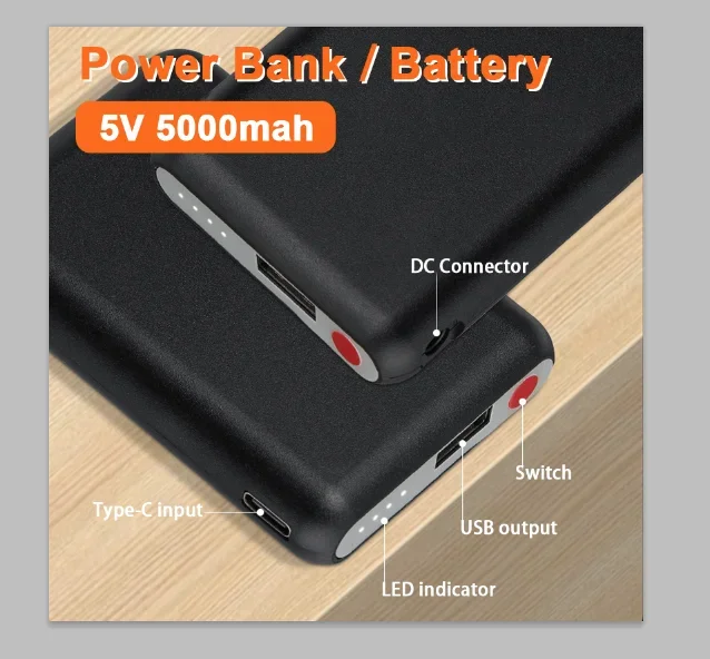 Power Bank 5V 5000mAh beheizte Handschuhe Akku wiederaufladbar für Heizweste, Heizsocken, Winter-Außenbatterien Mobile Stromversorgung Image