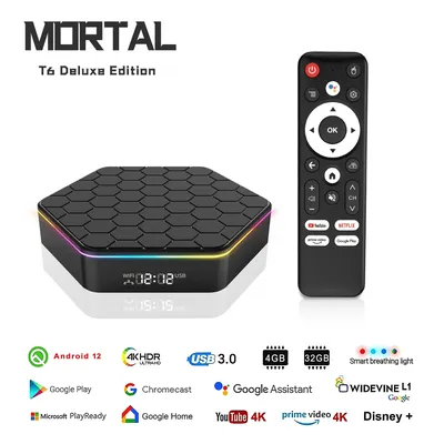 Globale Version Mortal T6 Smart TV Box Streaming Media Player Android 12 WiFi 6 Chromecast Bluetooth