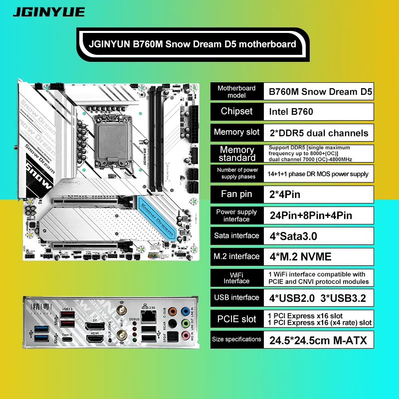 B760 M-ATX Motherboard DDR5 LGA1700 für 14th/13th/12th Gen Core DDR5 Dual Channel 96GB B760M SNOW DREAM D5 Neu Image