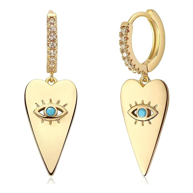 Huitan Punk böse Augen Design Frauen Ohrringe Metall Gold Farbe Y2k Mädchen baumeln Ohrringe Herz blaue Augen Charms Hip Hop Schmuck