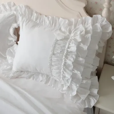 1Pcs Kissen Abdeckung Weiß Kissen Fall Twill Prinzessin Wohnzimmer Baumwolle Luxus Schicht Rüschen Image