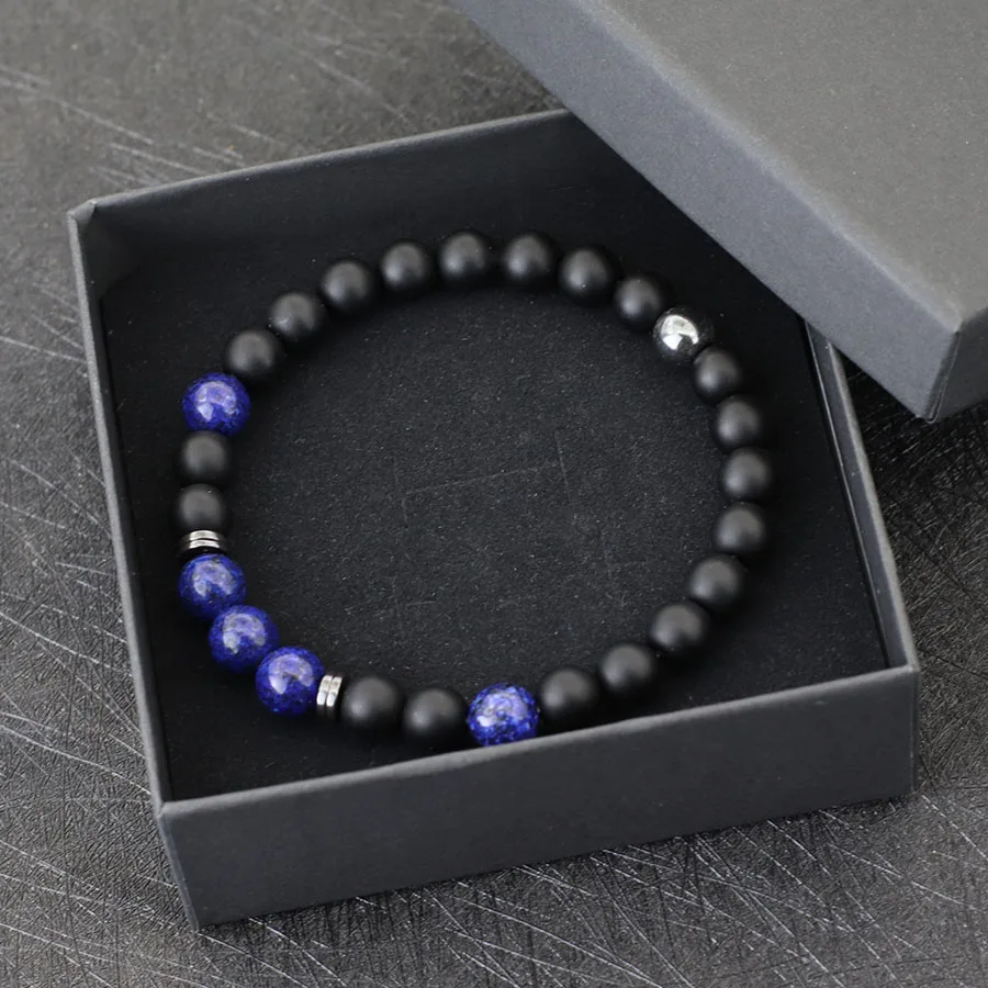 Mode Herren Armband Perlen Natürliche Lapis Lazuli Tiger Augen Stein Armband Passenden Stapelbaren Armband Hämatit Heilung Brazalete Image