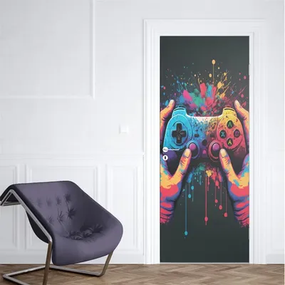 Neon Punk Spiel Tür Aufkleber Splash Ink Gamepad Tapete Gaming Wandbilder 3D wasserdicht selbst Image