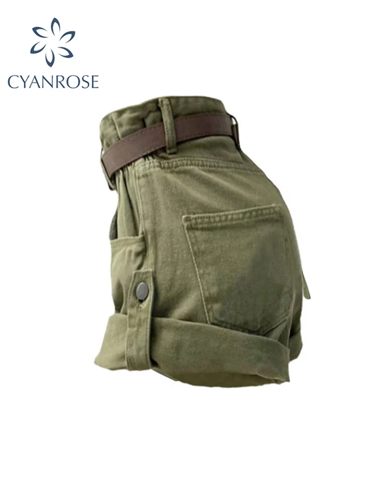Vrouwen zomer groene cargo denim shorts Y2k hoge taille streetwear casual shorts korean harajuku vintage jean korte broek 2023