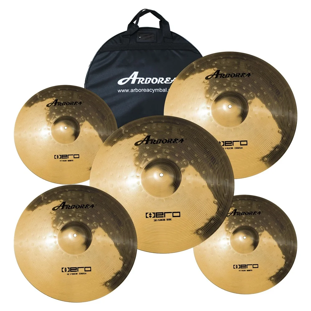 Arborea Hero Series 5-teiliges Becken-Drum-Set aus Legierung, 14 Zoll Hüte + 16 Zoll Crash + 18 Zoll Crashride + 20 Zoll Ride Plus kostenlose Beckentasche Image