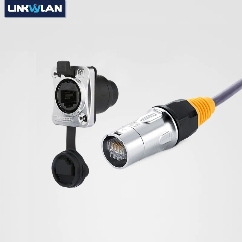 Linkwylan IP67 RJ45 Wasserdichter Steckverbinder Panel Mount Connector Ethernet Netzwerk Metallstecker Gehäusestecker Wasserdichte Steckdose Image