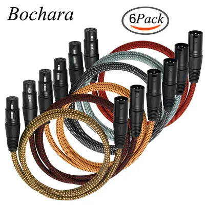 Bochara 6er Pack geflochtenes XLR-Kabel Stecker auf Buchse 3-polige Buchse aus Kupfer folie geflochten abgeschirmt für Verstärker Mikrofon mischer Image