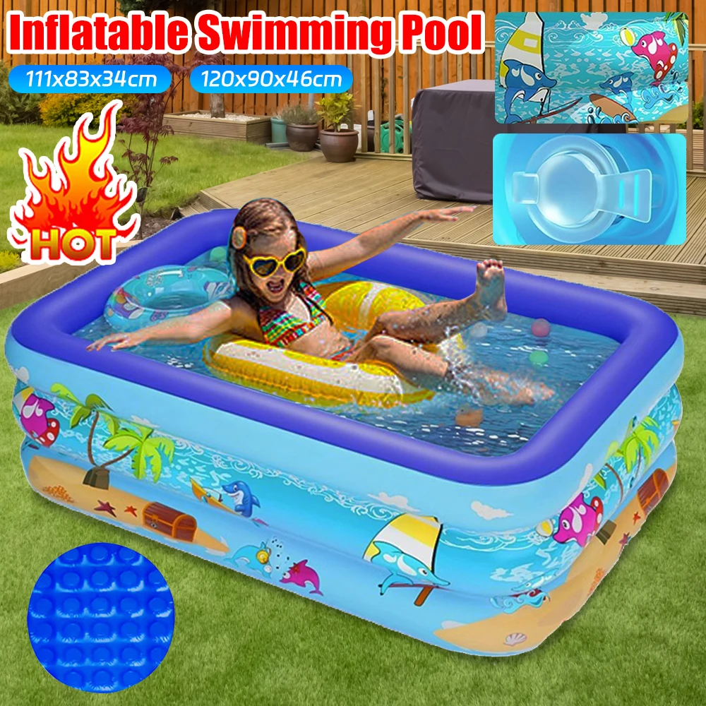 Aufblasbarer Pool große Familien pools 120cm Rechteck gerahmte Kinder Schwimmbad Sommer Outdoor Kinder Baby Badewanne Spielzeug