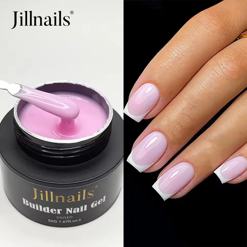 Jillnails 50 g selbstnivellierendes mittleres Gel, 50 ml, milchig rosa, weiß, Gel-Builder für Nägel, Verlängerung, Nagelaufbau Image