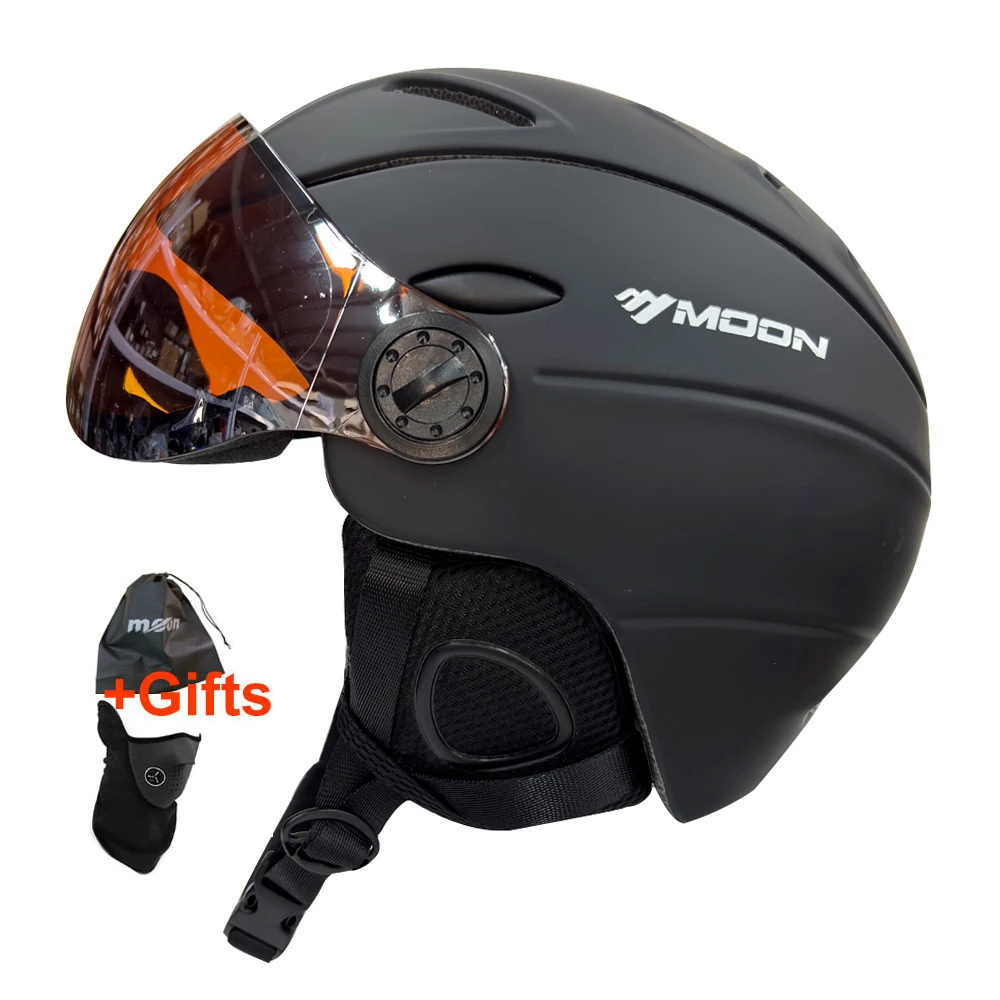 MOON Professioneller, integral geformter, halbbedeckter Skihelm, Sport, Herren, Damen, Schnee, Skifahren, Snowboard, Helme mit Schutzbrillenbezug Image