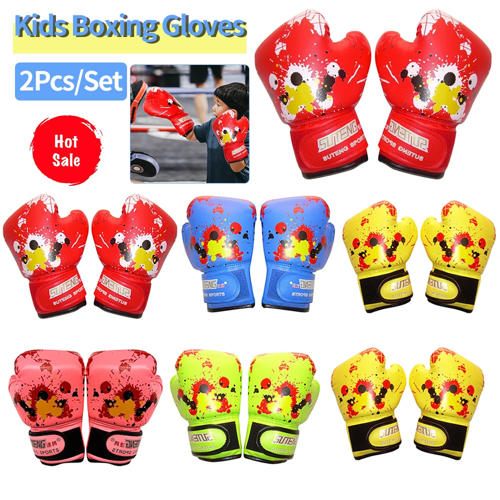 2 Stück Boxtraining Kampf handschuhe Pu Leder Kinder atmungsaktiv Muay Thai Sparring Stanzen Karate Kickboxen Profi handschuh Image