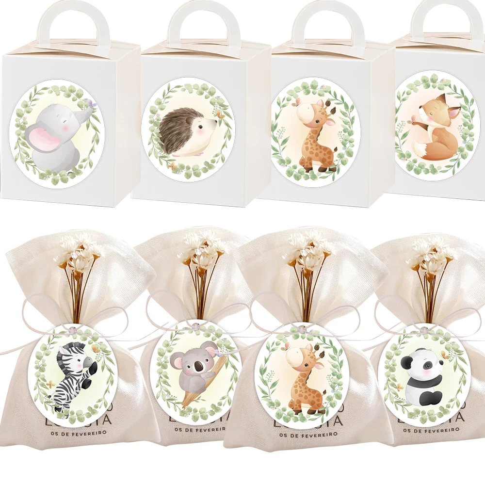 48 stücke Karton Tier Handwerk hängen Tags Papier Aufkleber für Kinder Dschungel Wald alles Gute zum Geburtstag Party Dekoration DIY Geschenke Verpackung Image