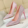 Gold Heels Frauen Pumps Glitzer Kristall High Heels Frauen Schuhe rosa elegante Hochzeit Chauss ures Femme Stiletto Zapatos de Mujer