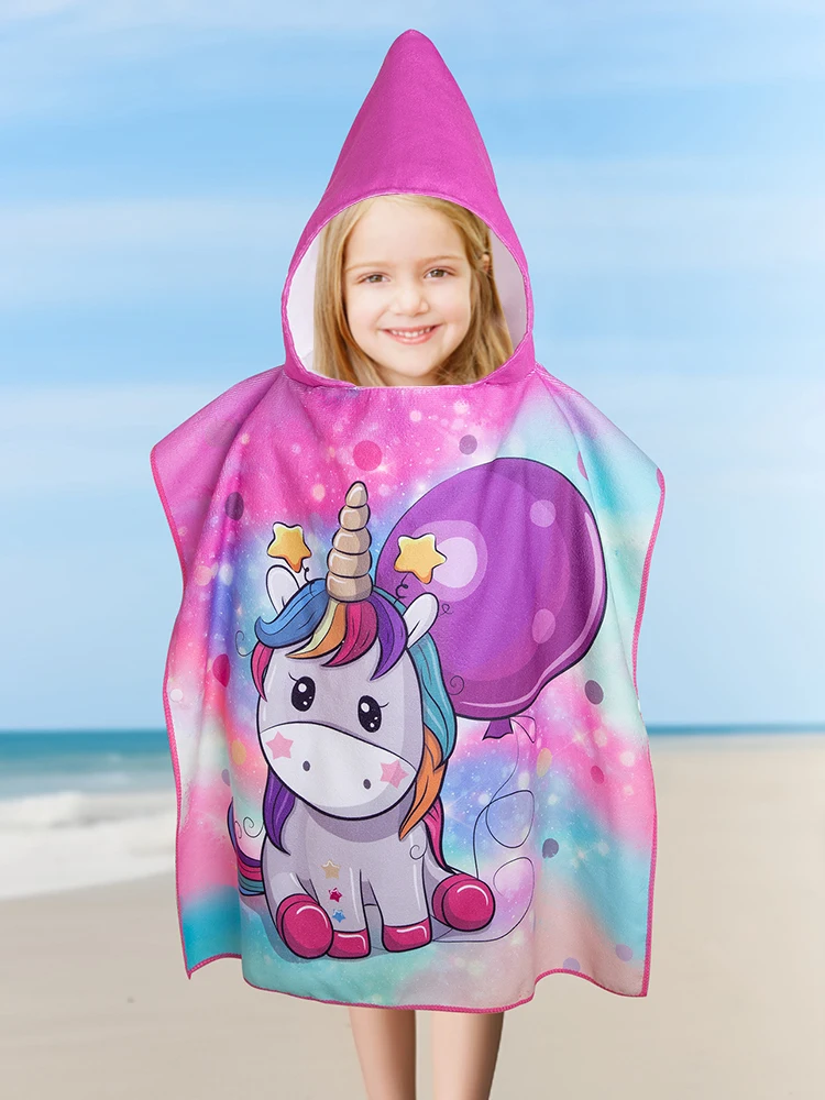 Tochter Kinder Kapuze Schal Handtuch Kinder Cartoon Einhorn Strand Badeanzug Schal Handtuch Robe Kapuze Schal Handtuch Image