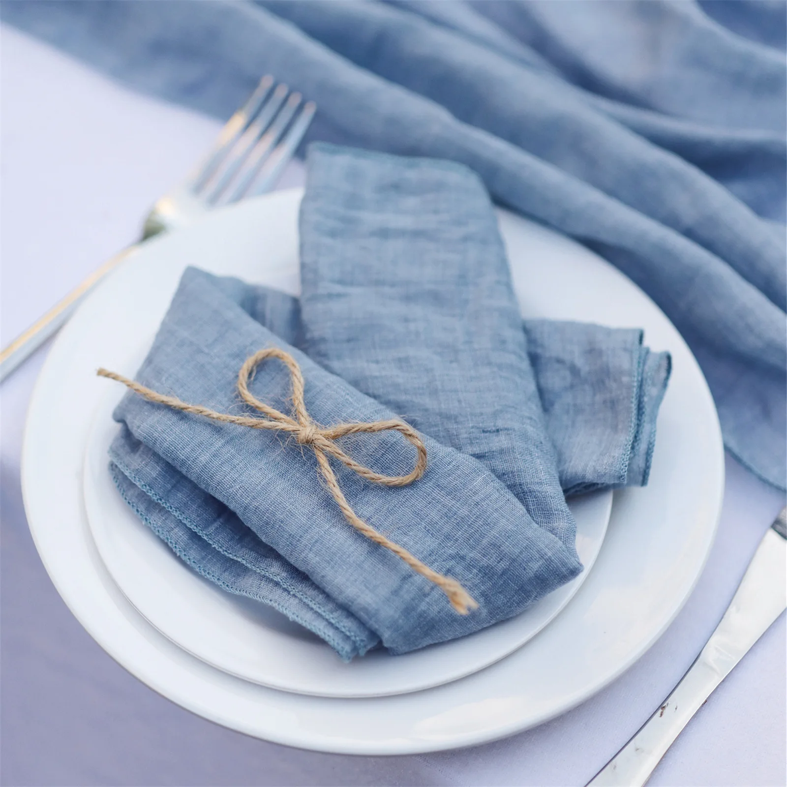 20PCS 46x46cm Gaze Baumwolle blau Serviette Balinesisches garn Geschirr Handtuch Hochzeit Party Weihnachten Esstisch Dekor retro Grate Servietten Image