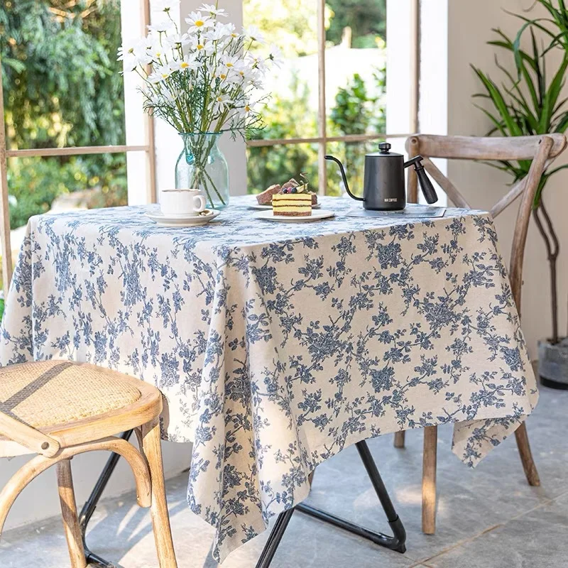 Französisch Tischdecken Retro ländlichen blauen Rose Baumwolle Leinen Esstisch Stoff Tischdecke Tee Tischdecke Stoff Picknick Stoff Image