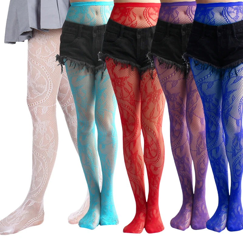 Damen Y2k Fishnet Styling Mode farbige Strumpfhosen Einheitsgröße Lila Rebe Gothic Kutsche Rad gemusterte Strumpfhosen Strumpfwaren Strümpfe