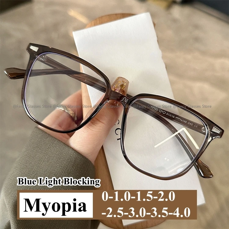 Modische fertige Myopie-Brille für Damen und Herren, Vintage, beliebte Anti-Ermüdungs-Myopie-Brille, Blue Ray Minus Dioptrien-Brille Image