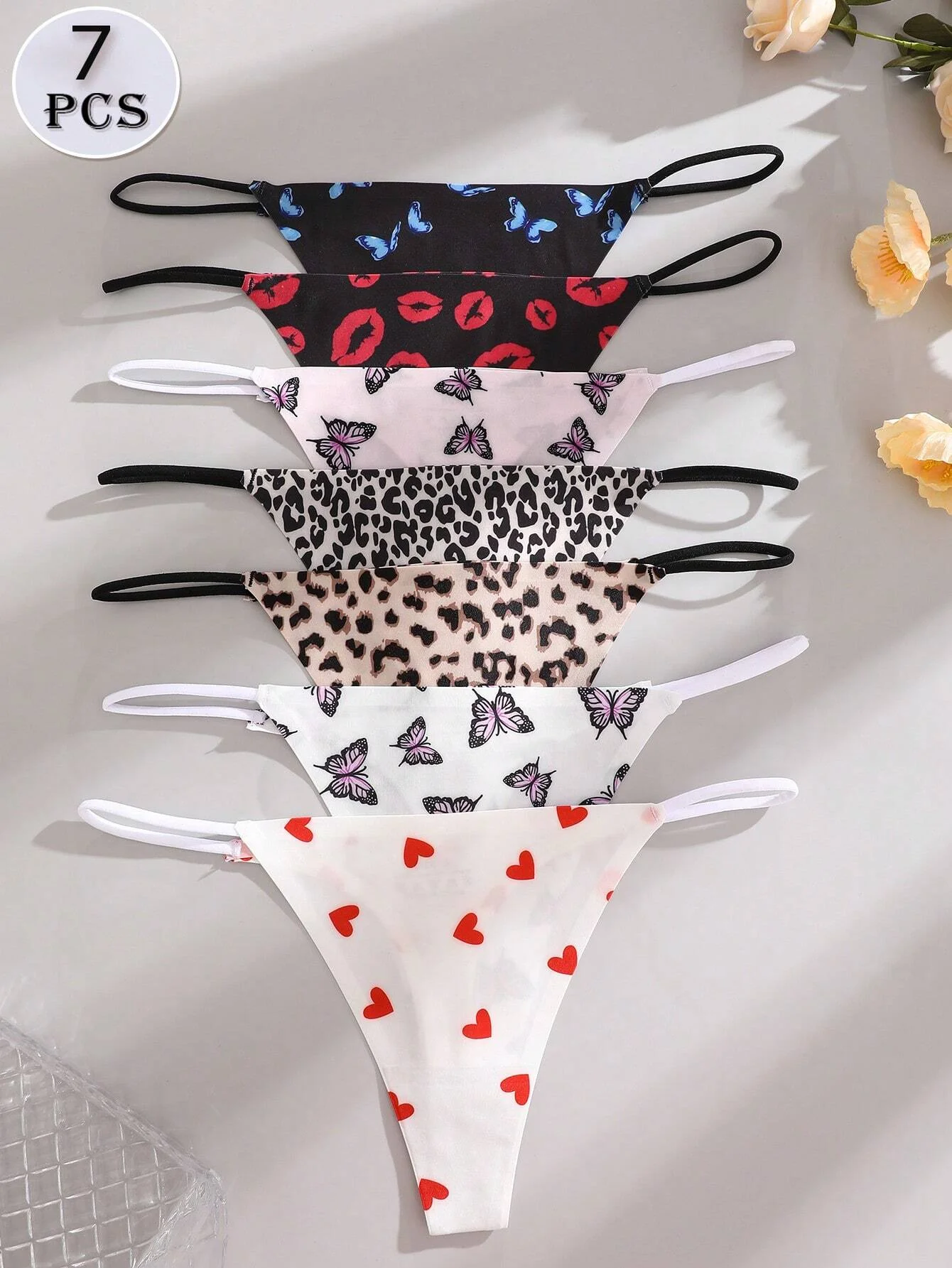 FINETOO 7PCS Nahtlose Tanga Frauen Dünnen Riemen Niedrige Taille Hohe Flexibilität Höschen Sexy Unterwäsche Damen Slip T-zurück komfortable Image