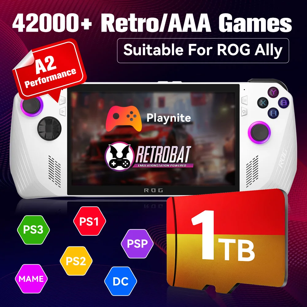 512G/1TB Spielkarte für ROG Ally/Win Handheld-Spielkonsolen mit 42000+ Retro-/AAA-Spielen, Speicherkarte für N64/PS3/PS2/MAME/PSP/PS1 Image