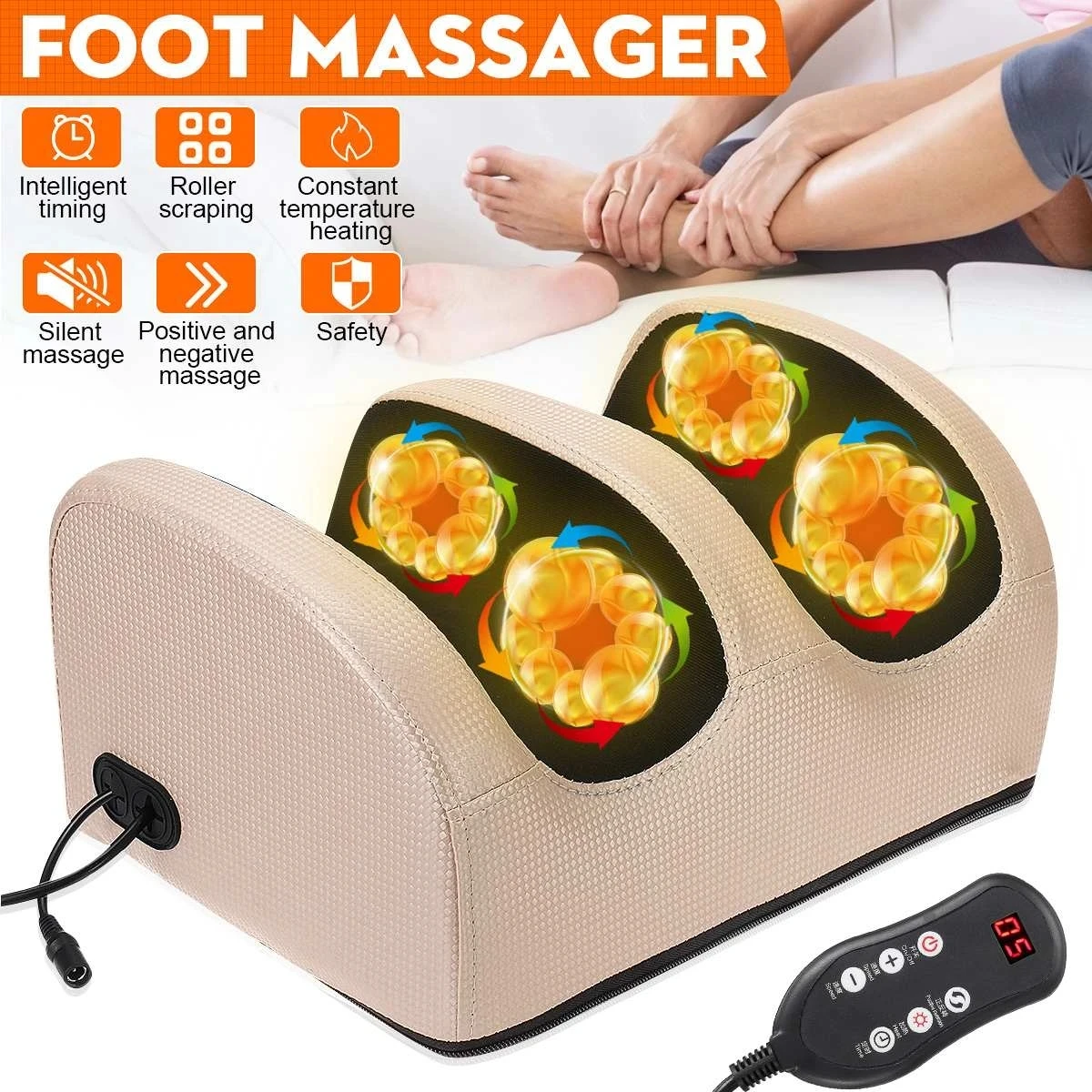 Elektrisches Fußmassagegerät, Gesundheitsroller, Vibrator, Fernbedienung, Heiztherapie, Kneten, Wadenmuskulatur, Linderung von Müdigkeit, Entspannung, Körper Image